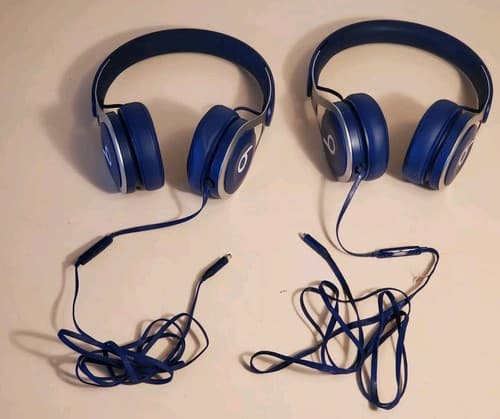 APPLE BEATS A1746 Wired Headphones LOT OF 2. Blue Leather. 1. Used, exc 2.PARTS - Image 1