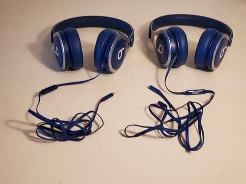 APPLE BEATS A1746 Wired Headphones LOT OF 2. Blue Leather. 1. Used, exc 2.PARTS - Thumbnail 5