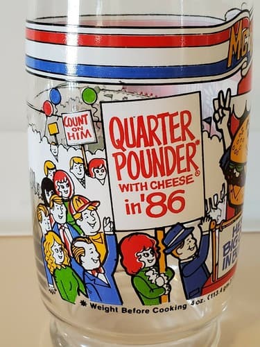 McDonald's McVote Quarter Pounder with Cheese drinking glass. Rare 1986 election - Thumbnail 9