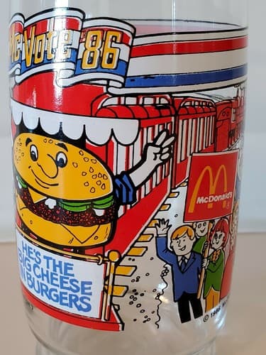 McDonald's McVote Quarter Pounder with Cheese drinking glass. Rare 1986 election - Thumbnail 7