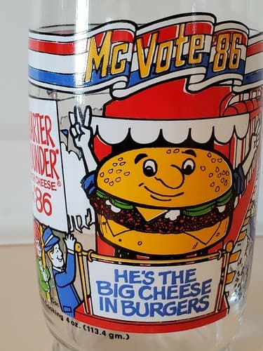 McDonald's McVote Quarter Pounder with Cheese drinking glass. Rare 1986 election - Thumbnail 8