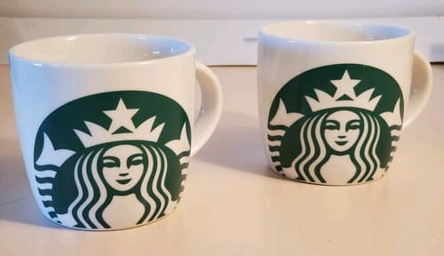 2016 Starbucks Big Chubby Green White Coffee Mug LOT×2. Tea Cup Mermaid 14oz - Image 1