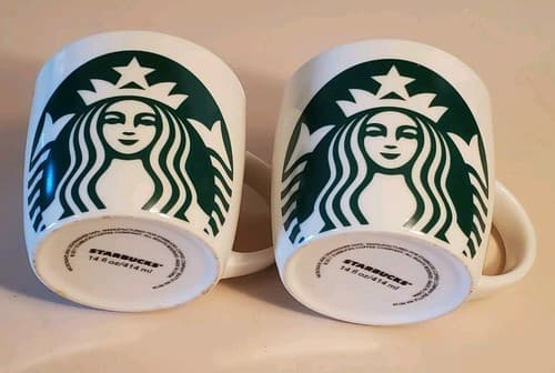 2016 Starbucks Big Chubby Green White Coffee Mug LOT×2. Tea Cup Mermaid 14oz - Thumbnail 2