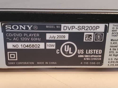 SONY DVP-SR200P DVD / CD Player. Progressive Scan. Tested works. Bundle cables - Thumbnail 16