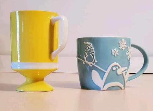 8oz. COFFEE MUG LOT OF 2. STARBUCKS Blue Winter 2007 Mug & Japan 8oz. Yellow Mug - Image 1