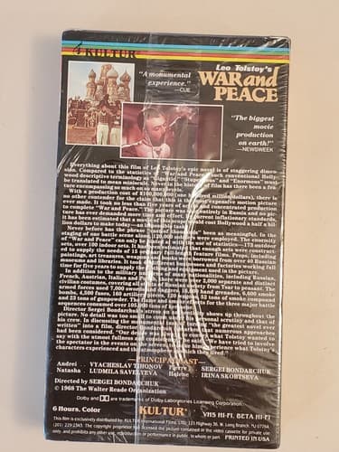 VHS MOVIE - Leo Tolstoy's WAR AND PEACE (1968) Kultur #1248. 6 hrs. NEW SEALED - Thumbnail 2