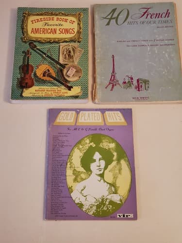 Vtg Sheet Music Book LOT OF 3 Fireside Famous American Songs-40 French-Gold Plat - Thumbnail 2