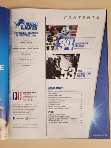 2017 DETROIT LIONS LOT of 4 a.Yearbook b.Oct 8 Lineup v Carolina Panthers+Schedu - Thumbnail 3