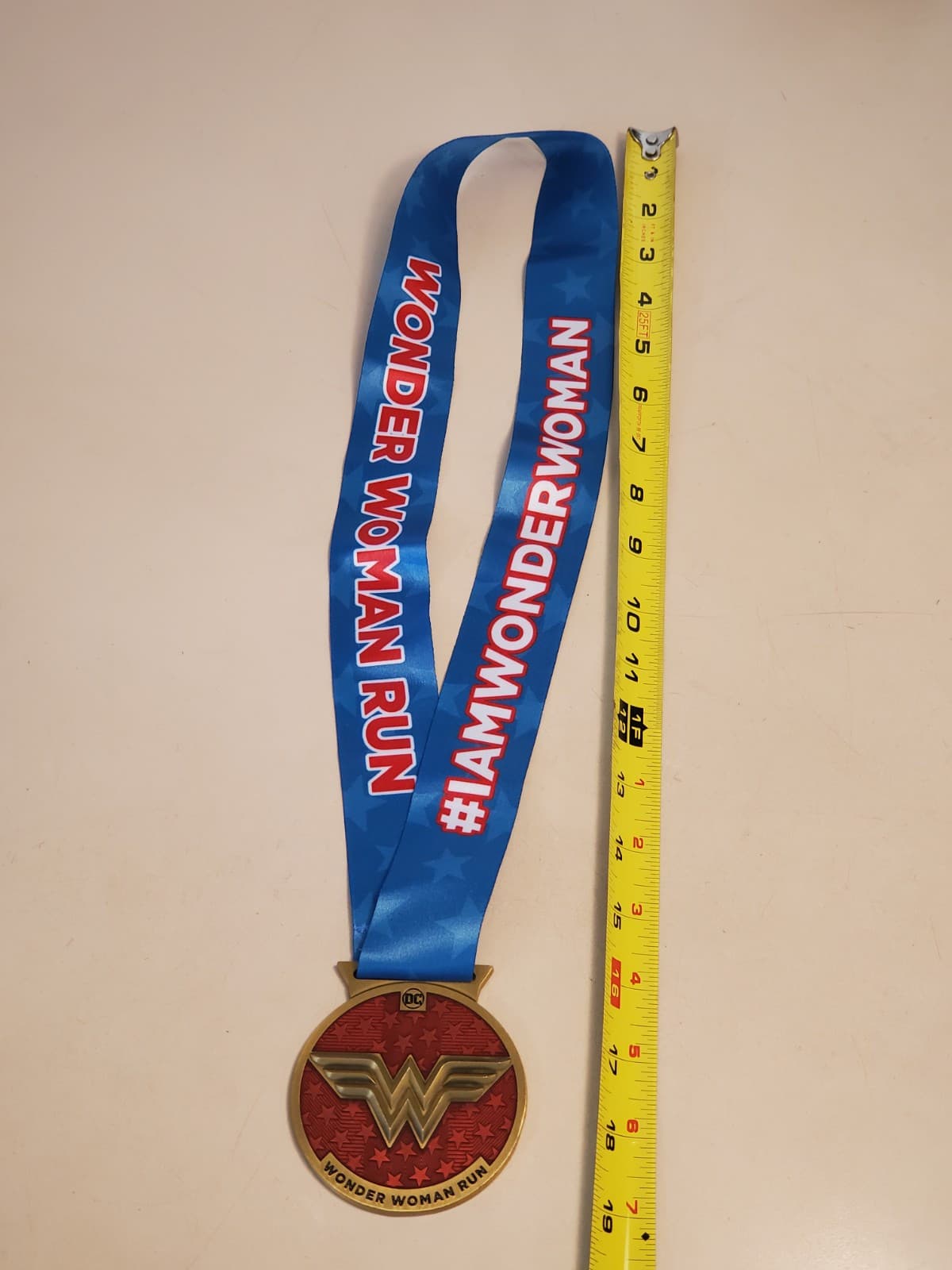 DC WONDER WOMAN RUN SERIES Medal with Ribbon. Bronze color metal w red enamel - Thumbnail 6