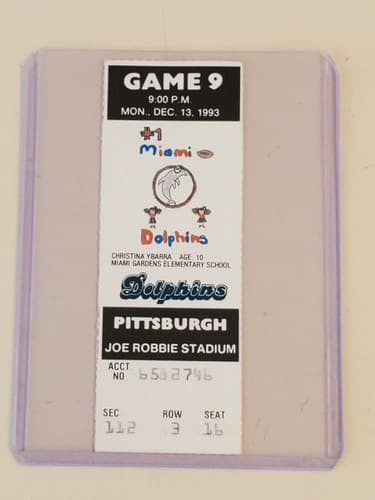 1993 NFL Miami Dolphins Ticket stub. DEC 13 1993 v Pittsburgh Steelers. - Image 1