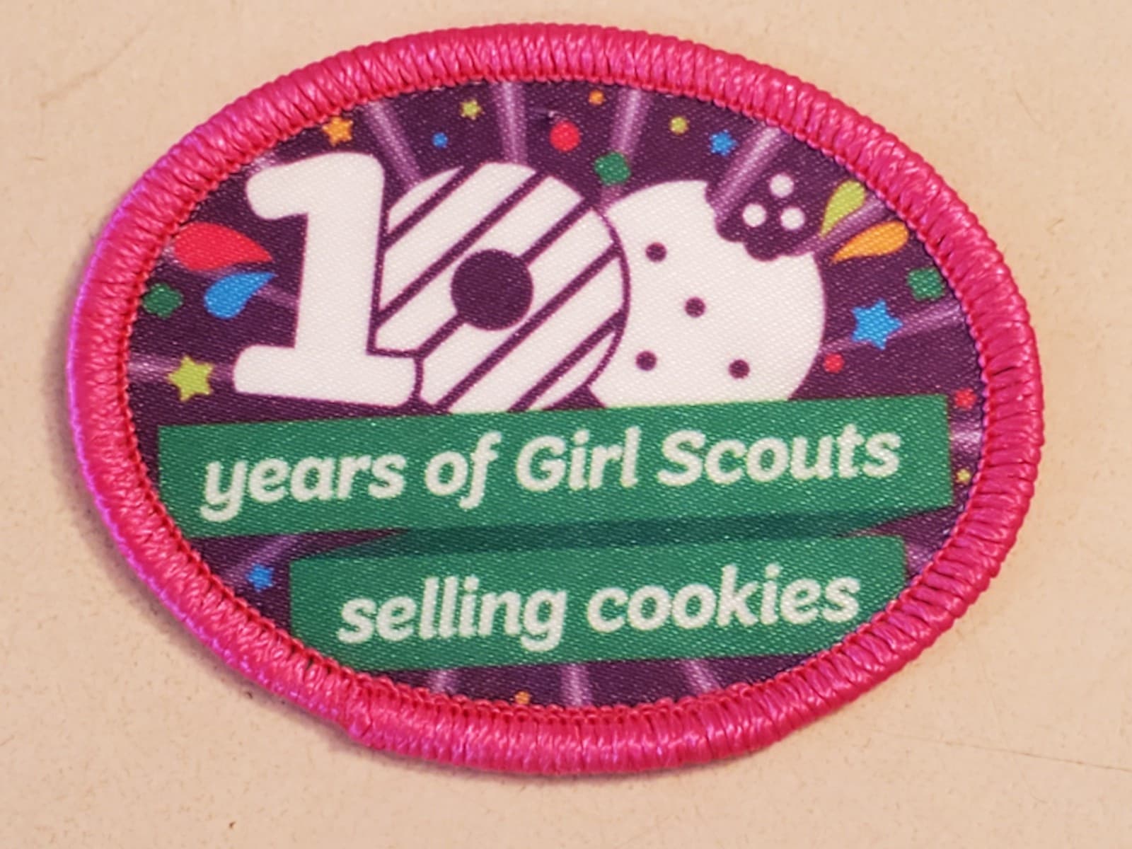GIRL SCOUTS Patch '100 Years of Selling' GSA Embroidered Iron-on. NEW Loose Item - Image 1