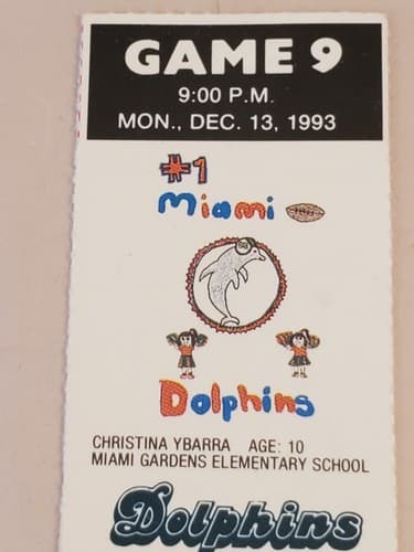 1993 NFL Miami Dolphins Ticket stub. DEC 13 1993 v Pittsburgh Steelers. - Thumbnail 5