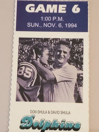 1994 NFL Miami Dolphins Ticket stub. NOV 6 1994 v Indy Colts. TWO ava. Don Shula - Thumbnail 5