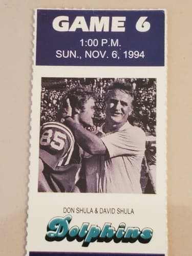 1994 NFL Miami Dolphins Ticket stub. NOV 6 1994 v Indy Colts. TWO ava. Don Shula - Thumbnail 13
