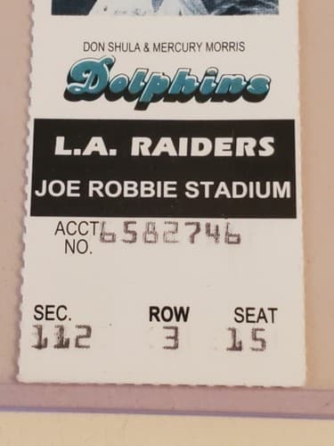1994 NFL Miami Dolphins Ticket stub. OCT 16 1994 v LA Raiders TWO Ava. Don Shula - Thumbnail 4