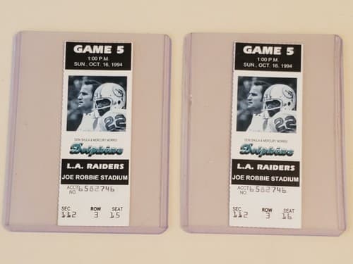 1994 NFL Miami Dolphins Ticket stub. OCT 16 1994 v LA Raiders TWO Ava. Don Shula - Thumbnail 3