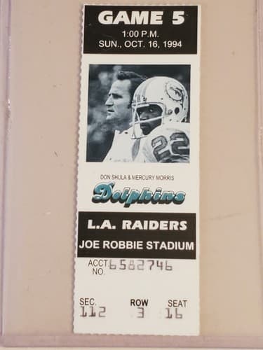 1994 NFL Miami Dolphins Ticket stub. OCT 16 1994 v LA Raiders TWO Ava. Don Shula - Thumbnail 8