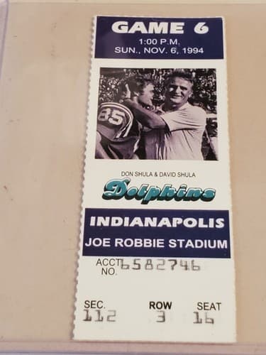 1994 NFL Miami Dolphins Ticket stub. NOV 6 1994 v Indy Colts. TWO ava. Don Shula - Thumbnail 12