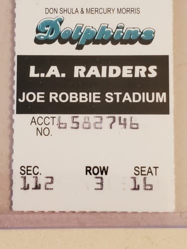 1994 NFL Miami Dolphins Ticket stub. OCT 16 1994 v LA Raiders TWO Ava. Don Shula - Thumbnail 10
