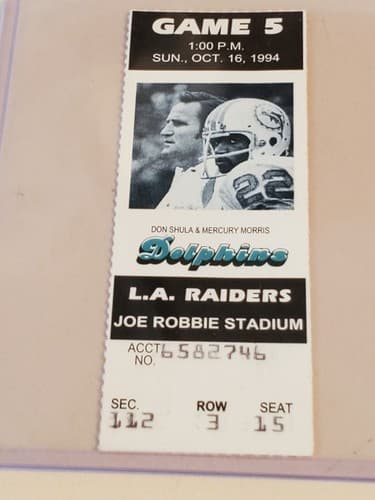 1994 NFL Miami Dolphins Ticket stub. OCT 16 1994 v LA Raiders TWO Ava. Don Shula - Thumbnail 6