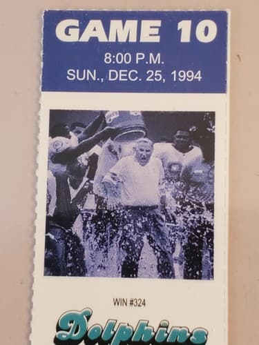 1994 NFL Miami Dolphins Ticket stub. DEC 25 94 v Detroit Lions 2 ava. Shula #324 - Thumbnail 12