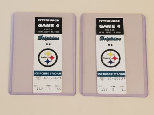 1995 NFL Miami Dolphins Ticket stub. SEP 18 1995 v Pittsburgh Steelers. TWO ava - Thumbnail 3