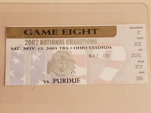 2003 NCAA Ohio State Univ ticket stub. NOV 15 2003 v Purdue (16-13W) Two avail - Image 1
