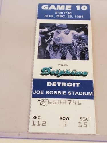 1994 NFL Miami Dolphins Ticket stub. DEC 25 94 v Detroit Lions 2 ava. Shula #324 - Thumbnail 7
