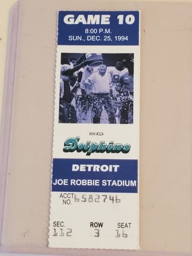 1994 NFL Miami Dolphins Ticket stub. DEC 25 94 v Detroit Lions 2 ava. Shula #324 - Thumbnail 9