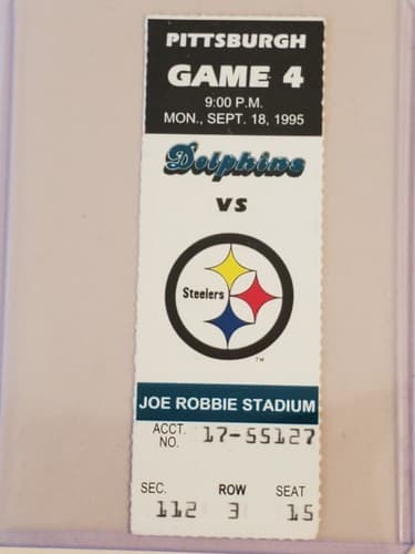 1995 NFL Miami Dolphins Ticket stub. SEP 18 1995 v Pittsburgh Steelers. TWO ava - Image 1