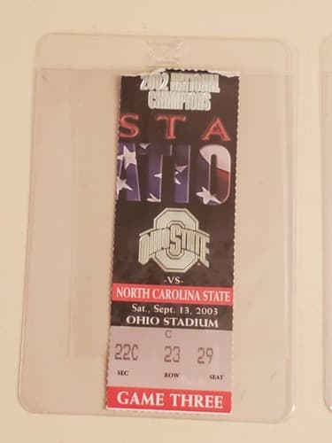 2003 NCAA Ohio State Univ ticket stub. SEP 13 2003 v North Carolina State 44-38W - Thumbnail 7