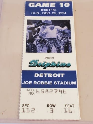 1994 NFL Miami Dolphins Ticket stub. DEC 25 94 v Detroit Lions 2 ava. Shula #324 - Thumbnail 14