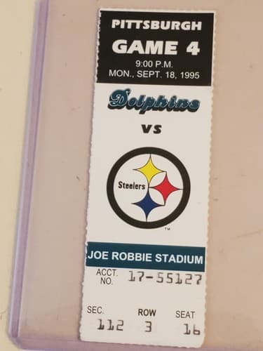 1995 NFL Miami Dolphins Ticket stub. SEP 18 1995 v Pittsburgh Steelers. TWO ava - Thumbnail 8
