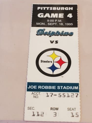 1995 NFL Miami Dolphins Ticket stub. SEP 18 1995 v Pittsburgh Steelers. TWO ava - Thumbnail 5