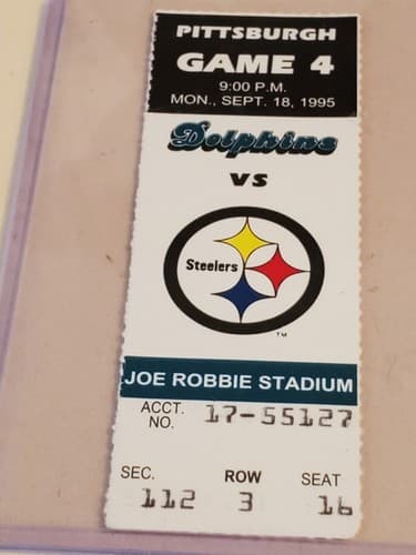 1995 NFL Miami Dolphins Ticket stub. SEP 18 1995 v Pittsburgh Steelers. TWO ava - Thumbnail 11