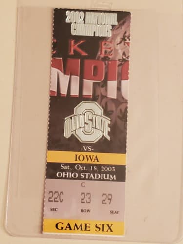 2003 NCAA Ohio State University ticket stub. OCT 18 2003 v Iowa (19-10W) Two ava - Image 1