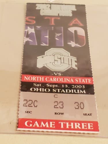 2003 NCAA Ohio State Univ ticket stub. SEP 13 2003 v North Carolina State 44-38W - Thumbnail 13