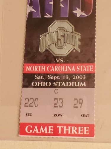 2003 NCAA Ohio State Univ ticket stub. SEP 13 2003 v North Carolina State 44-38W - Thumbnail 4