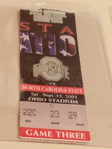 2003 NCAA Ohio State Univ ticket stub. SEP 13 2003 v North Carolina State 44-38W - Thumbnail 5