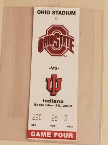 2002 NCAA Ohio State Univ ticket stub. SEP 28 2002 v Indiana (45-17W) Two avail - Image 1
