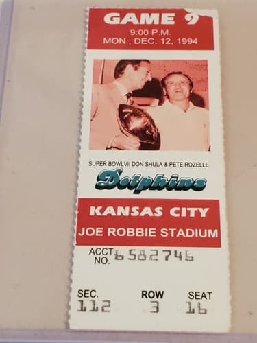 1994 NFL Miami Dolphins Ticket stub DEC 12 94 v KC Chiefs. Super Bowl VII Shula - Thumbnail 6