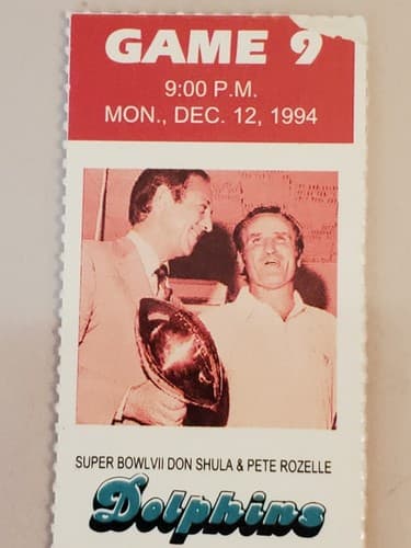 1994 NFL Miami Dolphins Ticket stub DEC 12 94 v KC Chiefs. Super Bowl VII Shula - Thumbnail 4