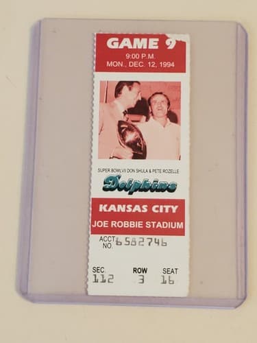 1994 NFL Miami Dolphins Ticket stub DEC 12 94 v KC Chiefs. Super Bowl VII Shula - Image 1