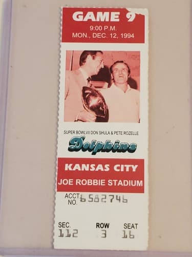 1994 NFL Miami Dolphins Ticket stub DEC 12 94 v KC Chiefs. Super Bowl VII Shula - Thumbnail 7