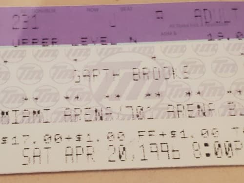 1996 GARTH BROOKS Live Concert Ticket Stub. APR 20 1996 at Miami Arena, Miami FL - Thumbnail 5