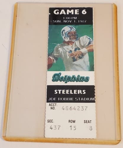1987 NFL Miami Dolphins Ticket stub. NOV 1 87 v Pittsburgh Steelers. DAN MARINO - Image 1