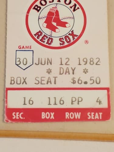 1982 MLB Boston Red Sox Ticket Stub. JUN 12 1982 v Cleveland Indians (6-4 W). - Thumbnail 3