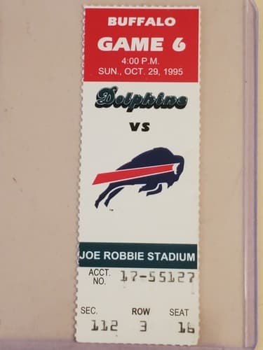 1995 NFL Miami Dolphins Ticket stub. OCT 29 1995 v Buffalo Bills. TWO ava - Thumbnail 8