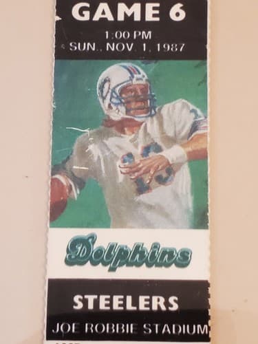 1987 NFL Miami Dolphins Ticket stub. NOV 1 87 v Pittsburgh Steelers. DAN MARINO - Thumbnail 5