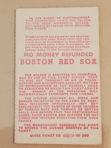 1982 MLB Boston Red Sox Ticket Stub. JUN 12 1982 v Cleveland Indians (6-4 W). - Thumbnail 2